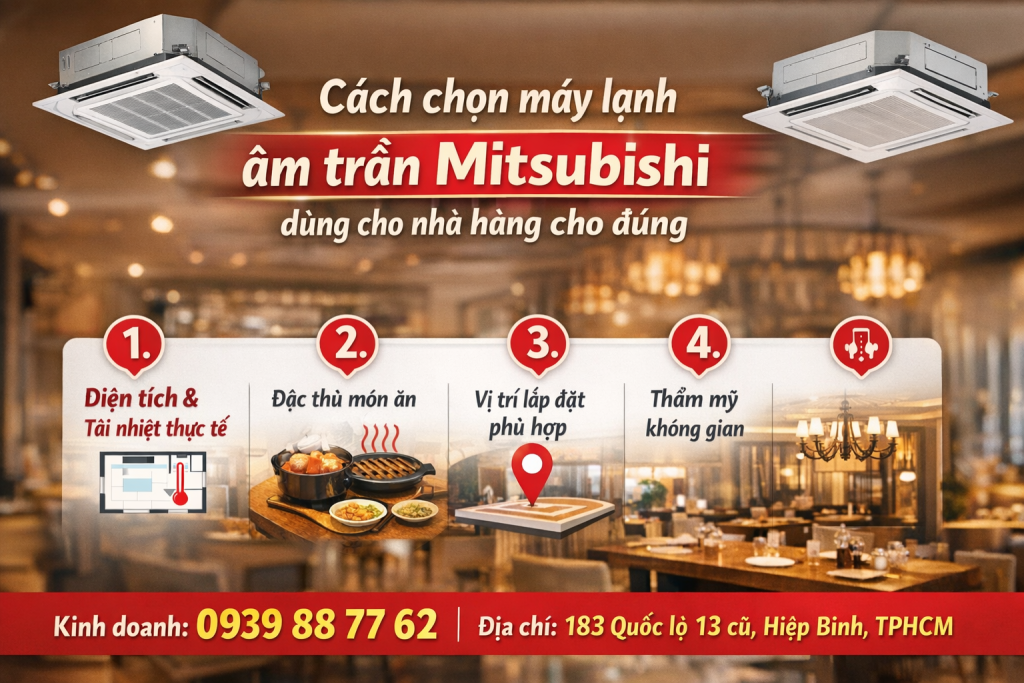 máy lạnh âm trần Mitsubishi dùng cho nhà hàng