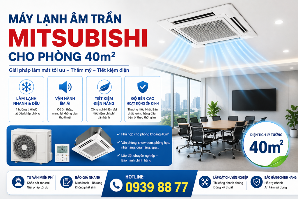 Máy Lạnh Âm Trần Mitsubishi Cho Phòng 40m²