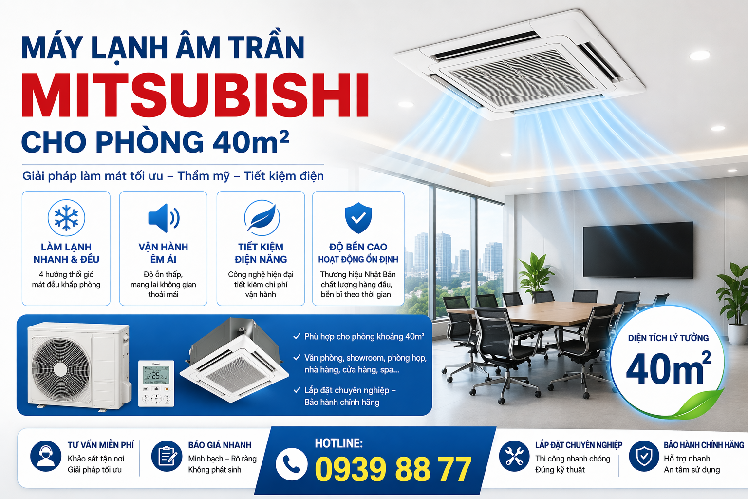 Máy Lạnh Âm Trần Mitsubishi Cho Phòng 40m²