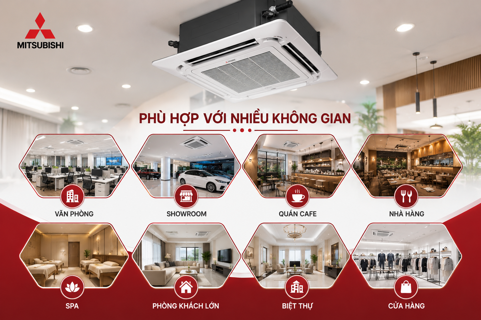 máy lạnh âm trần mitsubishi phù hợp không gian nào