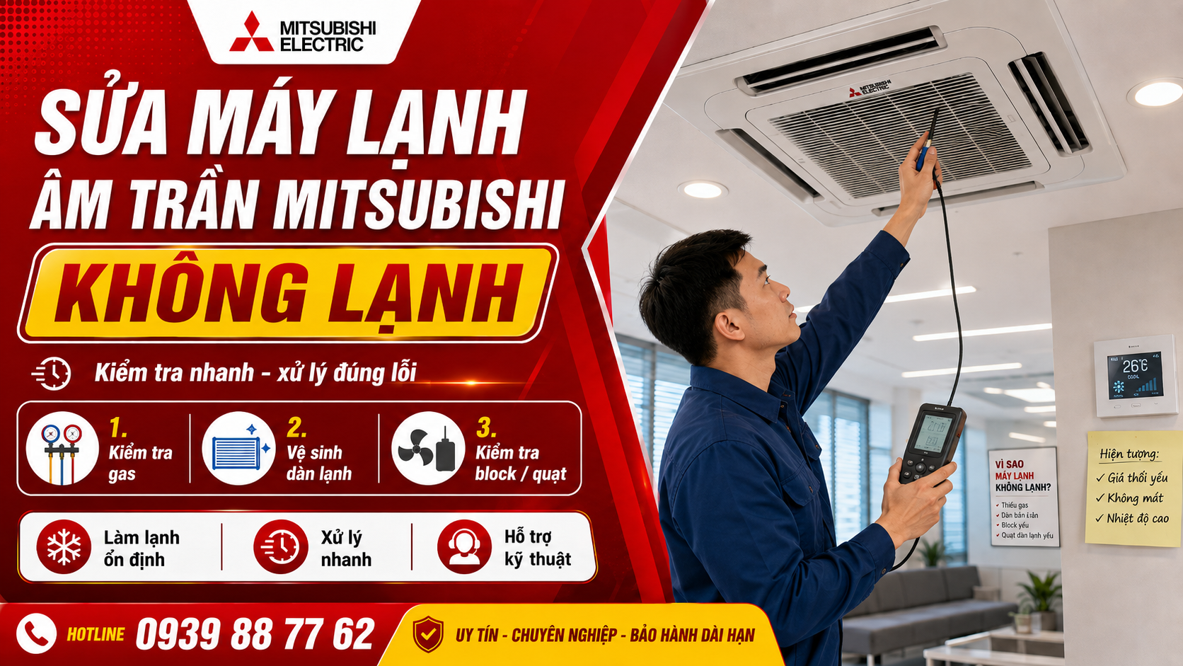 Dịch Vụ Sửa Máy Lạnh Âm Trần Mitsubishi Không Lạnh Tận Nơi