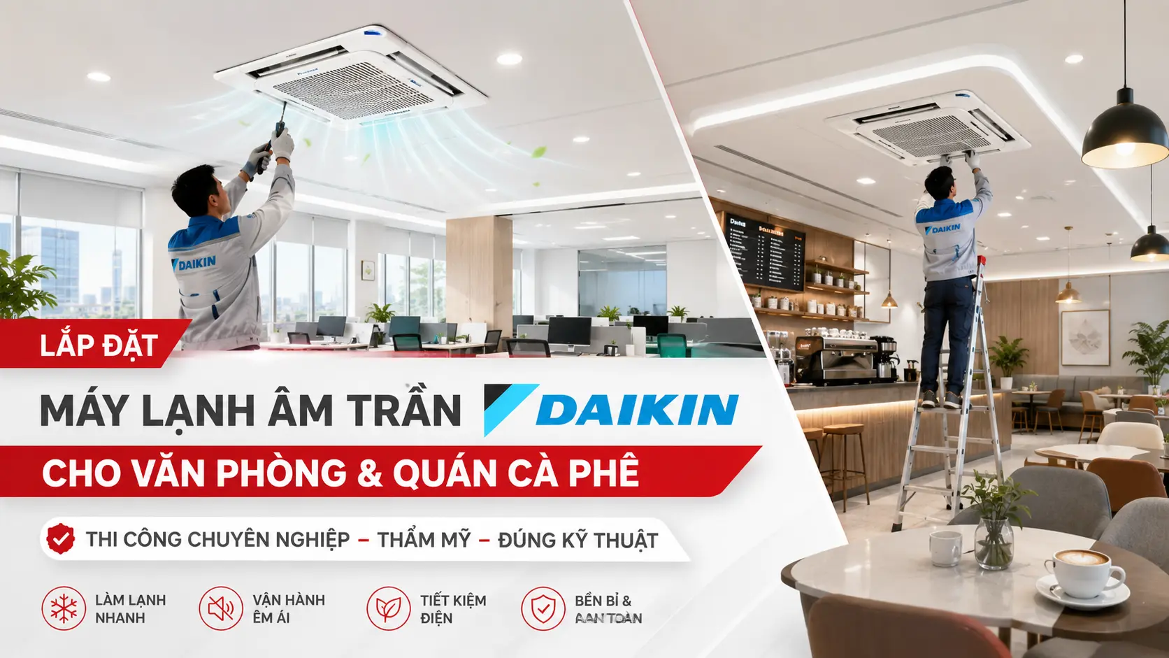 Lắp đặt máy lạnh âm trần Daikin cho văn phòng & quán cà phê